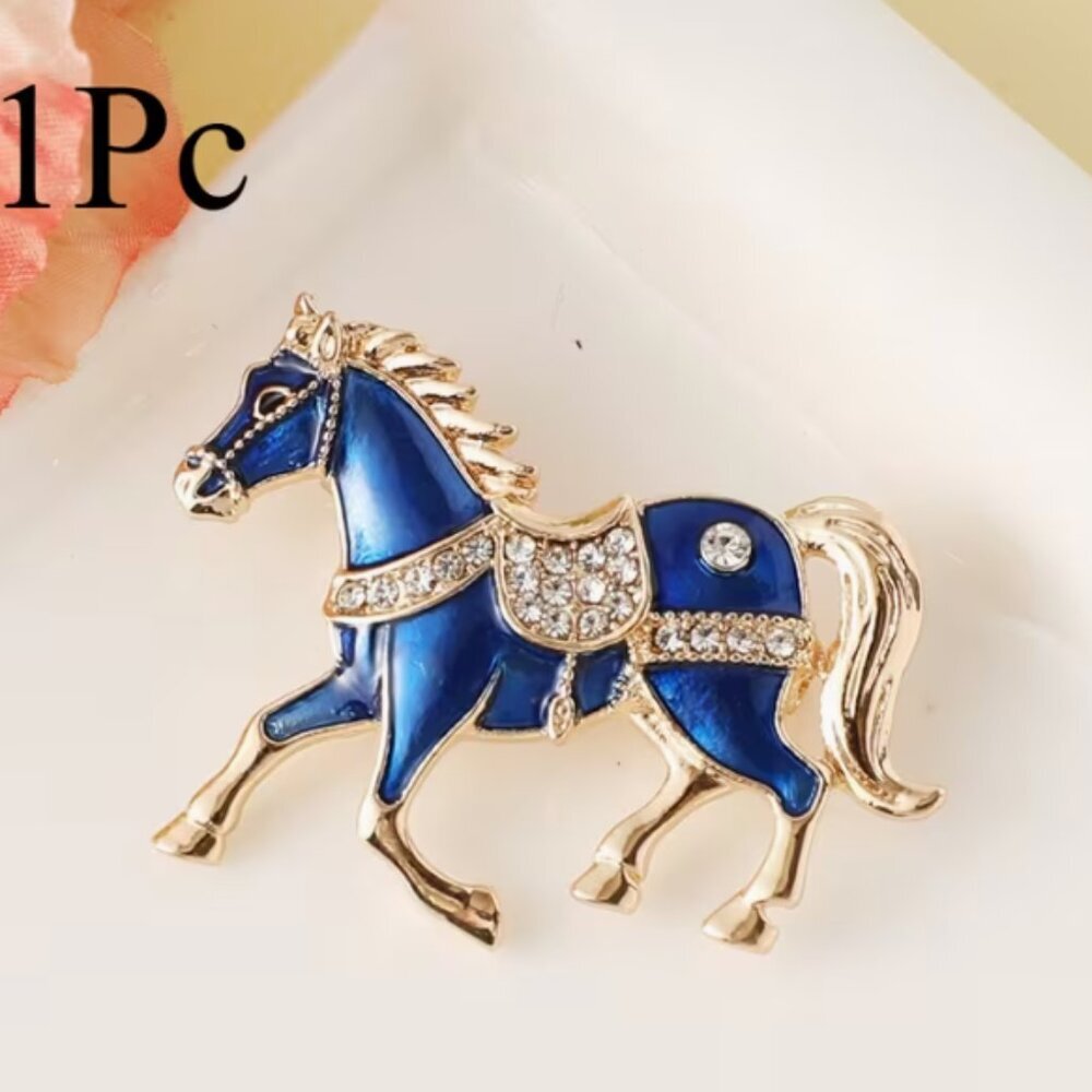 Colorful Blue Horse Sparkling Crystal Brooch Rhinestone Embellished Enamel Pin